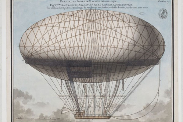 Diseño de Jean Baptiste Meusnier del primer dirigible - Archivos Nacionales de Francia